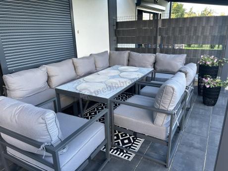 Modułowe narożne meble ogrodowe ze stołem 160 cm i dwoma fotelami Trapeno 6 modułów