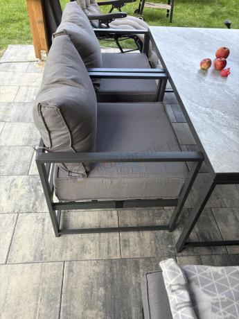 Modułowe narożne meble ogrodowe ze stołem 160 cm i dwoma fotelami Trapeno 6 modułów