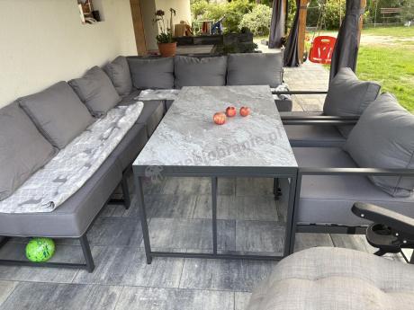 Modułowe narożne meble ogrodowe ze stołem 160 cm i dwoma fotelami Trapeno 6 modułów