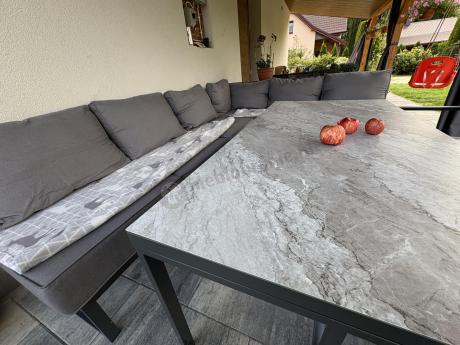 Modułowe narożne meble ogrodowe ze stołem 160 cm i dwoma fotelami Trapeno 6 modułów