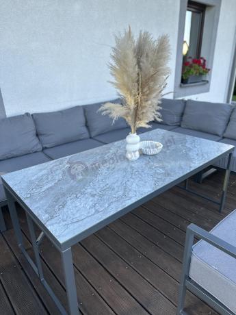 Modułowe narożne meble ogrodowe ze stołem 160 cm i dwoma fotelami Trapeno 6 modułów