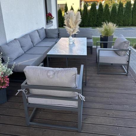 Modułowe narożne meble ogrodowe ze stołem 160 cm i dwoma fotelami Trapeno 6 modułów