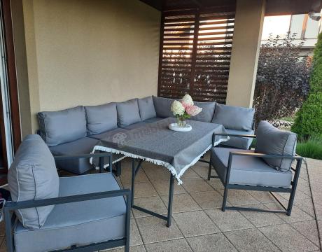 Modułowe narożne meble ogrodowe ze stołem 160 cm i dwoma fotelami Trapeno 6 modułów