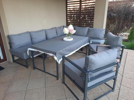 Modułowe narożne meble ogrodowe ze stołem 160 cm i dwoma fotelami Trapeno 6 modułów