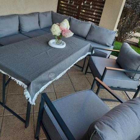 Modułowe narożne meble ogrodowe ze stołem 160 cm i dwoma fotelami Trapeno 6 modułów