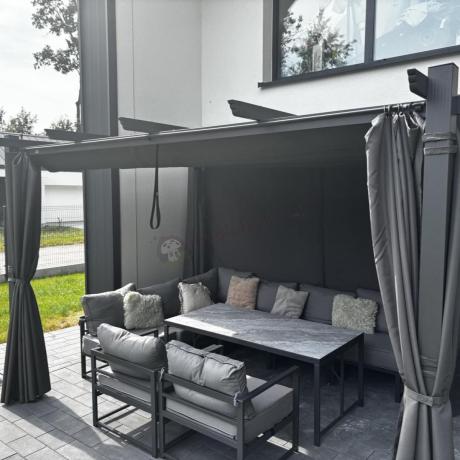 Modułowe narożne meble ogrodowe ze stołem 160 cm i dwoma fotelami Trapeno 6 modułów