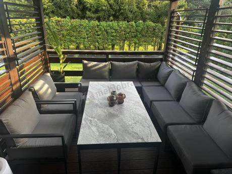 Modułowe narożne meble ogrodowe ze stołem 160 cm i dwoma fotelami Trapeno 6 modułów