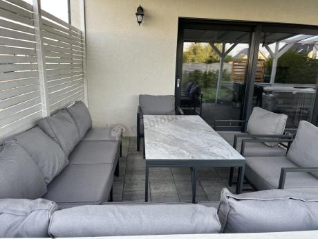 Modułowe narożne meble ogrodowe ze stołem 160 cm i dwoma fotelami Trapeno 6 modułów