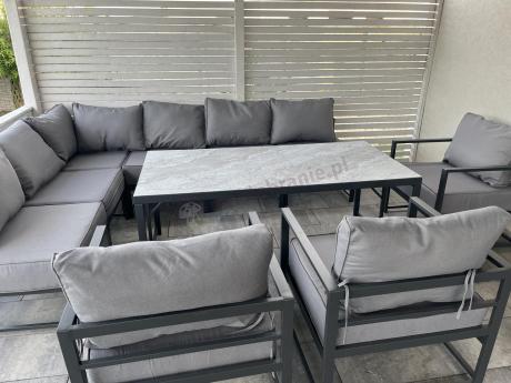Modułowe narożne meble ogrodowe ze stołem 160 cm i dwoma fotelami Trapeno 6 modułów