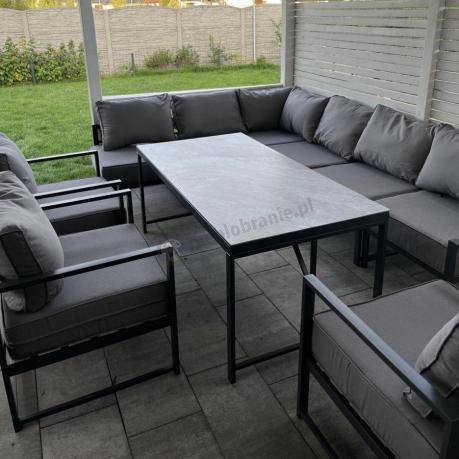 Modułowe narożne meble ogrodowe ze stołem 160 cm i dwoma fotelami Trapeno 6 modułów