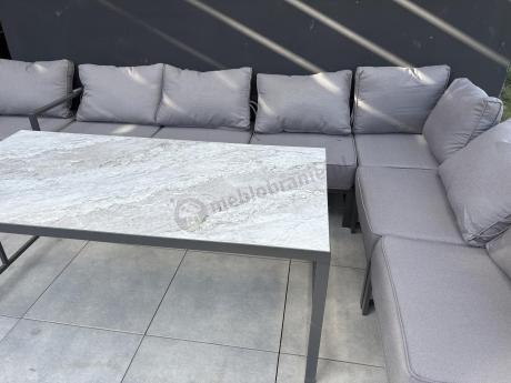 Modułowe narożne meble ogrodowe ze stołem 160 cm i dwoma fotelami Trapeno 6 modułów