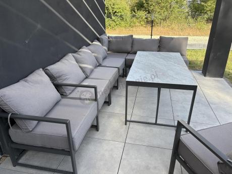 Modułowe narożne meble ogrodowe ze stołem 160 cm i dwoma fotelami Trapeno 6 modułów