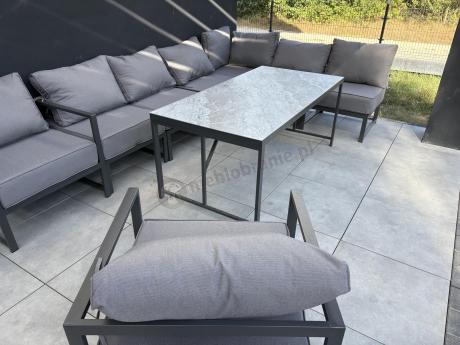 Modułowe narożne meble ogrodowe ze stołem 160 cm i dwoma fotelami Trapeno 6 modułów