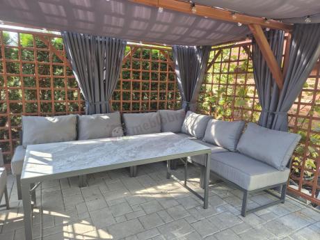 Modułowe narożne meble ogrodowe ze stołem 160 cm i dwoma fotelami Trapeno 6 modułów