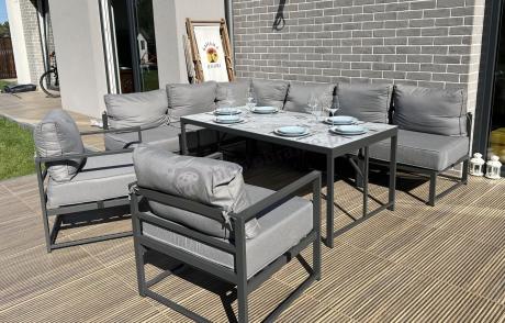 Modułowe narożne meble ogrodowe ze stołem 160 cm i dwoma fotelami Trapeno 6 modułów