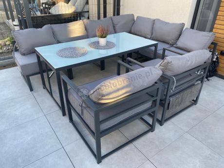Modułowe narożne meble ogrodowe ze stołem 160 cm i dwoma fotelami Trapeno 6 modułów