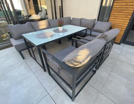 Modułowe narożne meble ogrodowe ze stołem 160 cm i dwoma fotelami Trapeno 6 modułów