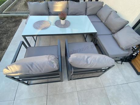 Modułowe narożne meble ogrodowe ze stołem 160 cm i dwoma fotelami Trapeno 6 modułów