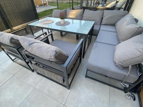 Modułowe narożne meble ogrodowe ze stołem 160 cm i dwoma fotelami Trapeno 6 modułów