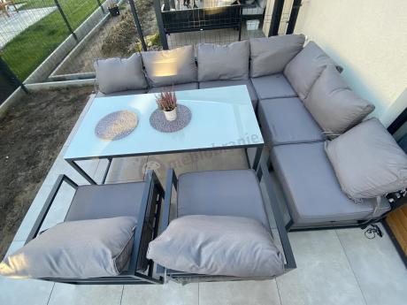 Modułowe narożne meble ogrodowe ze stołem 160 cm i dwoma fotelami Trapeno 6 modułów