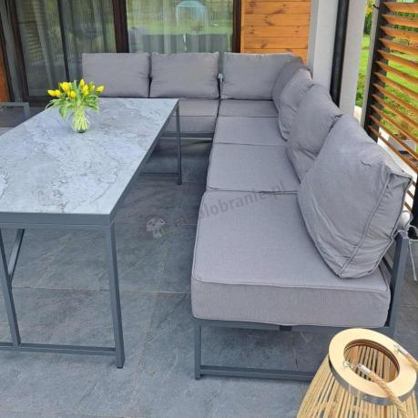 Modułowe narożne meble ogrodowe ze stołem 160 cm i dwoma fotelami Trapeno 6 modułów