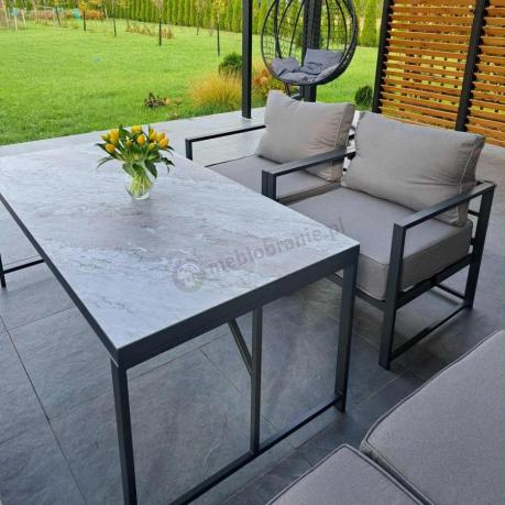 Modułowe narożne meble ogrodowe ze stołem 160 cm i dwoma fotelami Trapeno 6 modułów