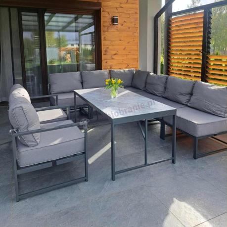 Modułowe narożne meble ogrodowe ze stołem 160 cm i dwoma fotelami Trapeno 6 modułów