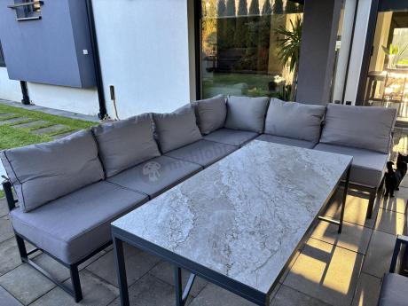 Modułowe narożne meble ogrodowe ze stołem 160 cm i dwoma fotelami Trapeno 6 modułów