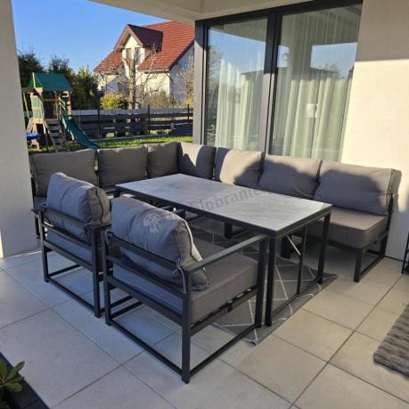 Modułowe narożne meble ogrodowe ze stołem 160 cm i dwoma fotelami Trapeno 6 modułów