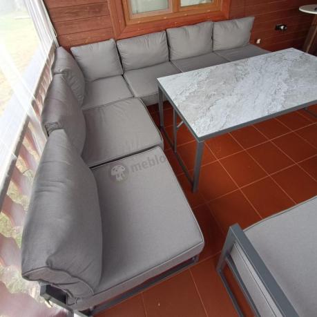 Modułowe narożne meble ogrodowe ze stołem 160 cm i dwoma fotelami Trapeno 6 modułów