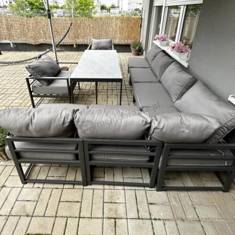 Modułowe narożne meble ogrodowe ze stołem 160 cm i dwoma fotelami Trapeno 6 modułów