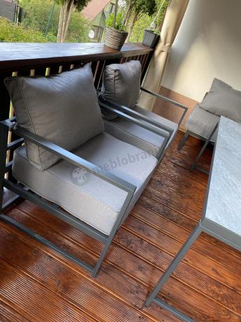 Modułowe narożne meble ogrodowe ze stołem 160 cm i dwoma fotelami Trapeno 6 modułów