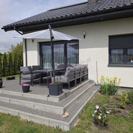 Modułowe narożne meble ogrodowe ze stołem 160 cm i dwoma fotelami Trapeno 6 modułów