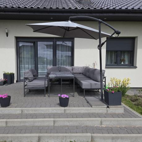 Modułowe narożne meble ogrodowe ze stołem 160 cm i dwoma fotelami Trapeno 6 modułów