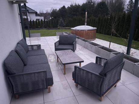 Modułowy komplet mebli na taras z drewnianymi nóżkami - Mona - Dark Grey