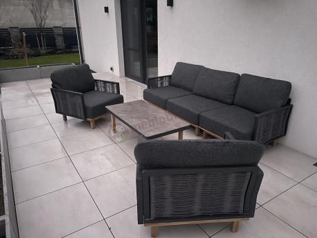 Modułowy komplet mebli na taras z drewnianymi nóżkami - Mona - Dark Grey