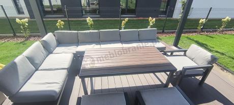 Modułowy narożnik na taras, wysoki stół, fotel i pufy - Calamba Corner XXL - Light Grey