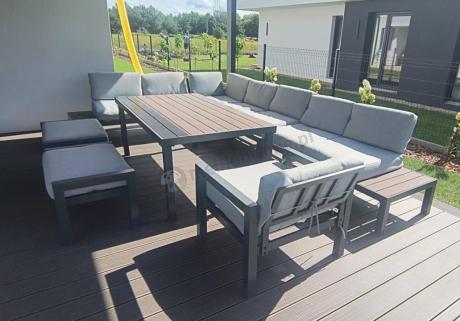 Modułowy narożnik na taras, wysoki stół, fotel i pufy - Calamba Corner XXL - Light Grey