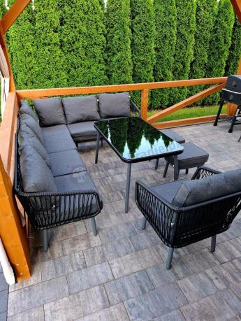 Modułowy narożnik na taras z fotelem i stołem 120cm Postigo Corner XL Dark Grey