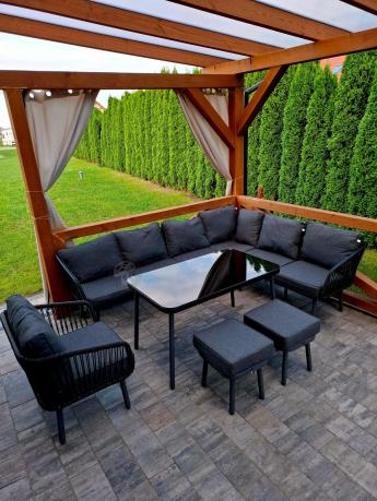 Modułowy narożnik na taras z fotelem i stołem 120cm Postigo Corner XL Dark Grey