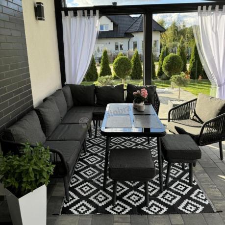 Modułowy narożnik na taras z fotelem i stołem 120cm Postigo Corner XL Dark Grey