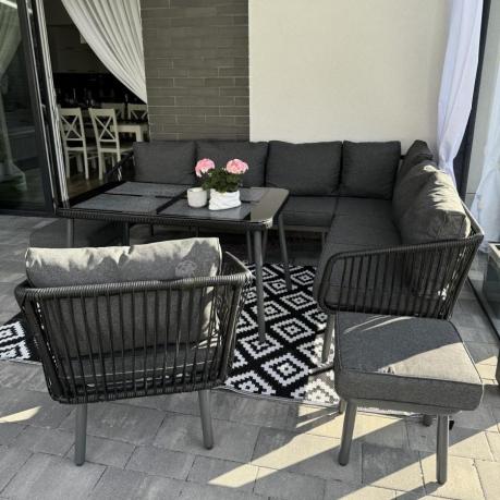 Modułowy narożnik na taras z fotelem i stołem 120cm Postigo Corner XL Dark Grey