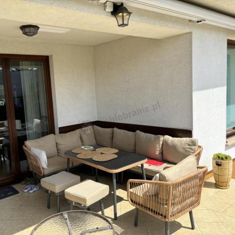 Modułowy narożnik na taras z fotelem i stołem 120cm Postigo Corner XL Nature