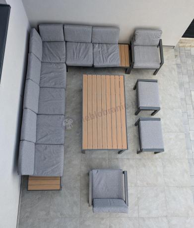 Modułowy narożnik ogrodowy z fotelami i pufami - Calamba Corner XXL - Grey