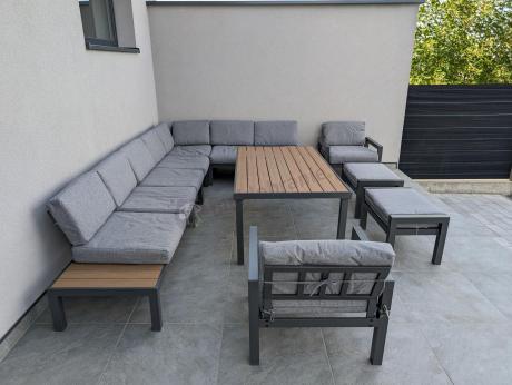 Modułowy narożnik ogrodowy z fotelami i pufami - Calamba Corner XXL - Grey