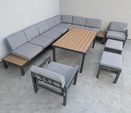 Modułowy narożnik ogrodowy z fotelami i pufami - Calamba Corner XXL - Grey