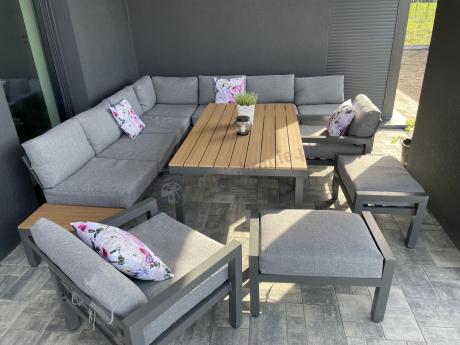 Modułowy narożnik ogrodowy z fotelami i pufami - Calamba Corner XXL - Grey