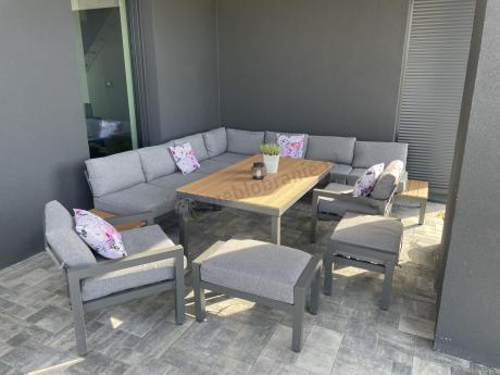 Modułowy narożnik ogrodowy z fotelami i pufami - Calamba Corner XXL - Grey