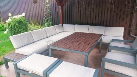 Modułowy narożnik ogrodowy z fotelami i pufami - Calamba Corner XXL - Light Grey