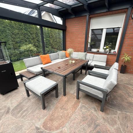 Modułowy narożnik ogrodowy z fotelami i pufami - Calamba Corner XXL - Light Grey